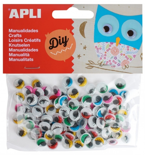 Apli Ojos Moviles Adhesivos con Pestañas - Colores Surtidos