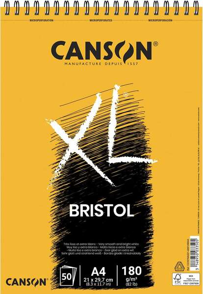 Canson Bloc XL Bristol Extraliso A4 de 50 Hojas 180gr - Acabado Satinado - Blanco