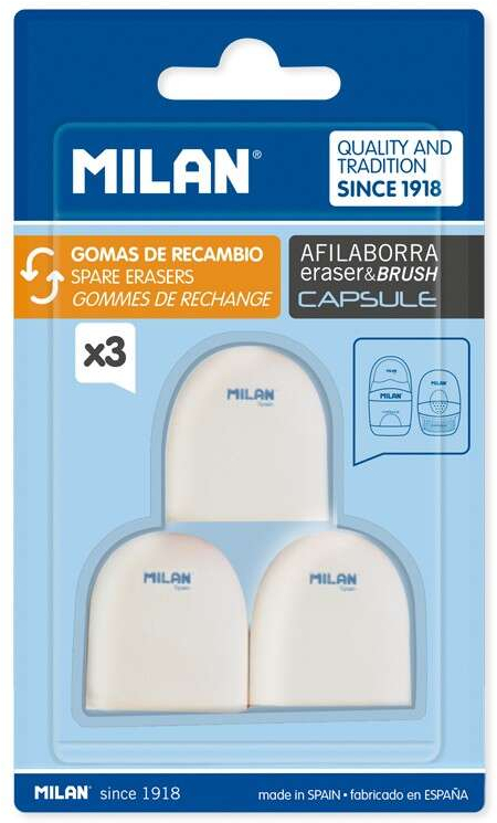 Milan Pack de 3 Gomas de Borrar de Recambio para Afilaborras CAPSULE