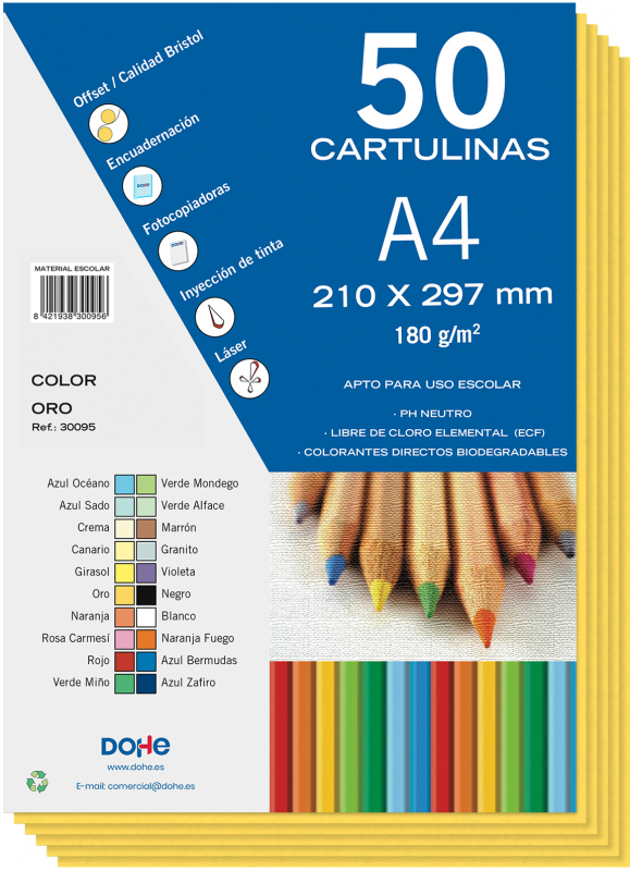 PACK 50 Cartulinas A4  180g - Amarillo Oro