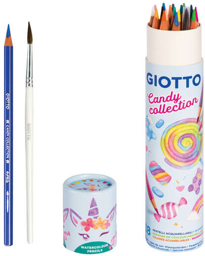 Giotto Candy Collection Acquarell Bote de 18 Lapices de Colores Acuarelables Hexagonales + Pincel
