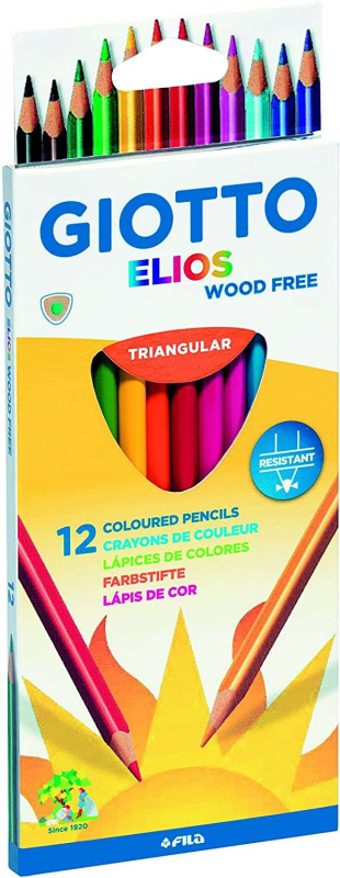 Giotto Elios Wood Free Pack de 12 Lapices Triangulares de Colores
