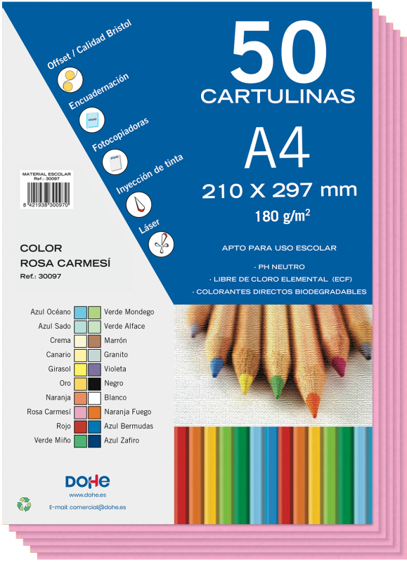 PACK 50 Cartulinas A4  180g - Rosa Carmesí