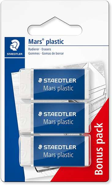 Staedtler Mars Plastic Pack de 3 Gomas de Borrar - Plastico - Alta Precision