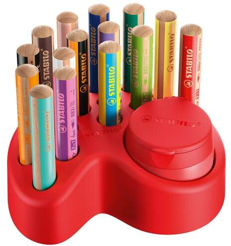 Stabilo Set de Mesa Woddy 3 en 1 - PACK 15 Lapices de Colores + Sacapuntas con Deposito