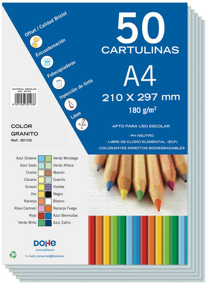 PACK 50 Cartulinas A4  180g - Granito