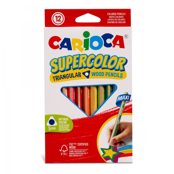 Carioca Supercolor Pack de 12 Lapices de Madera - Cuerpo Triangular Maxi
