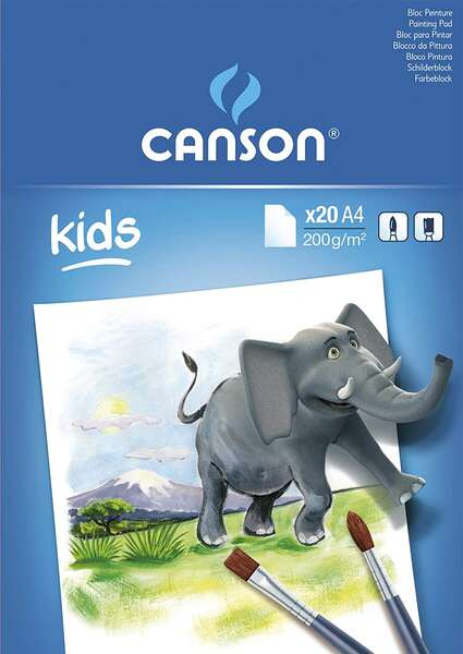 Canson Kids Pintura Bloc Encolado de 20 Hojas A4 - 21x29.7cm - 200g - Blanco