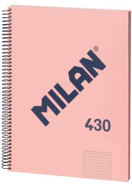 Milan Serie 1918 Cuaderno Espiral Formato A4 Cuadricula 5x5mm - 80 Hojas de 95 gr/m2 - Microperforado, 4 Taladros - Rosa