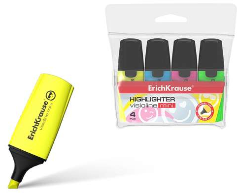 PACK 4 Marcadores Erichkrause Visioline MINI (Amarillo, Verde, Azul, Rosa)