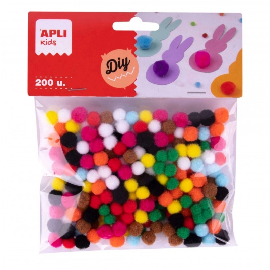 Apli Pack de 200 Mini Pompones de Diametro 8mm - Colores Surtidos