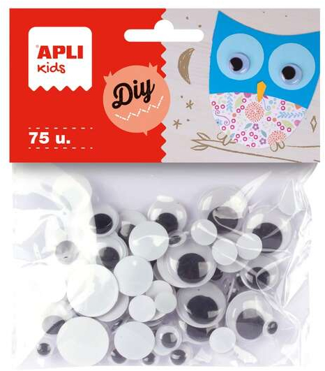 Apli Pack de 75 Ojos Moviles Redondos - Medidas Surtidas - Negro