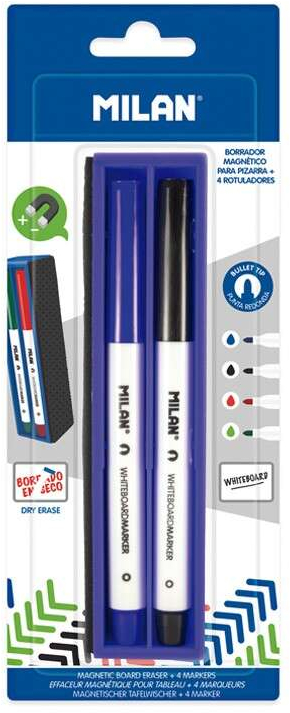 Imagen extra Milan Pack de Borrador Magnetico + 4 Rotuladores para Pizarra Blanca - Punta Redonda 3.7 mm - Borrables en Seco - Tinta a Base d