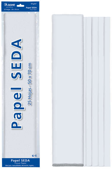 Papel seda Blanco, 25 hojas de 50x70 cm