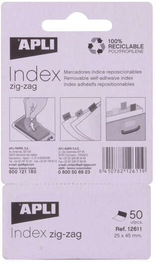 Imagen extra Apli Indices Adhesivos Film Zigzag 45x25mm Dispensador de 50 marcadores