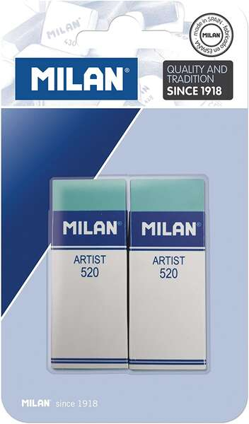Milan Nata 520 Artist Pack de 2 Gomas de Borrar Plastico