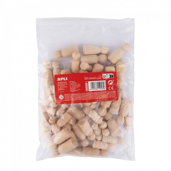 Imagen extra Apli Muñecos de Madera Surtidos - Formato MAXI - 48 Unidades - 4 formatos Diferentes - Madera Natural