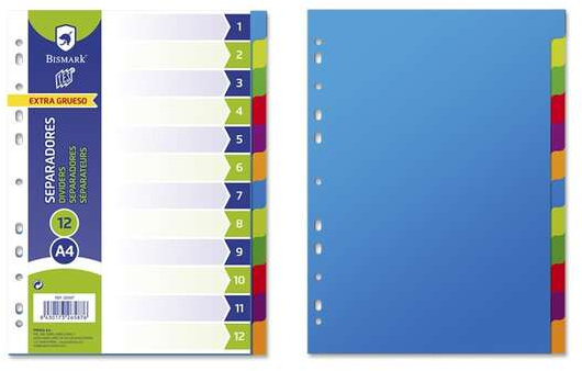 Bismark Pack de 12 Separadores A4 Plastico - Extragruesos