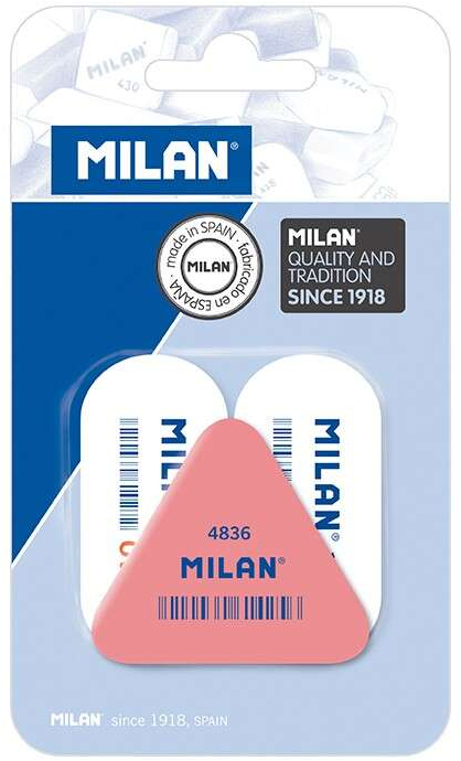 Milan Pack de 3 Gomas de Borrar (2 x Goma 1018 Ovalada + 1 Goma de Borrar 4836)