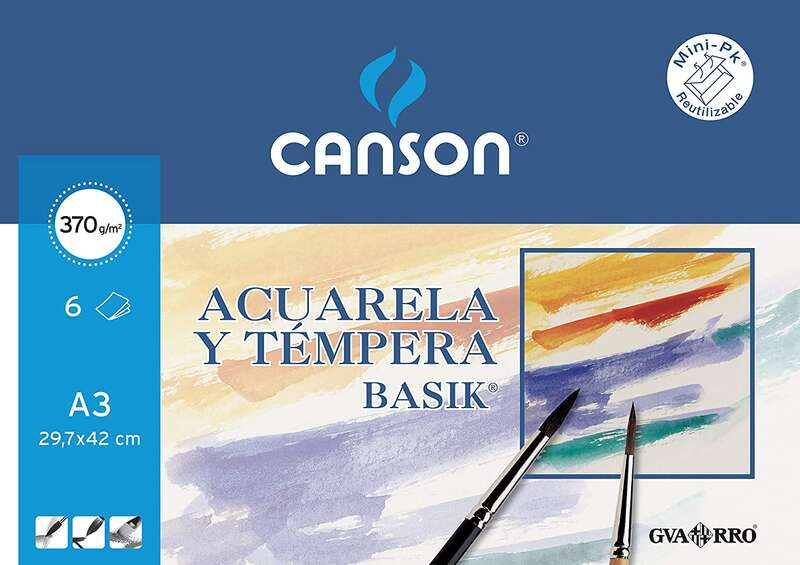 Canson Acuarela Basik Minipack de 6 Hojas A3 - 29.7x42cm - 370g - Blanco
