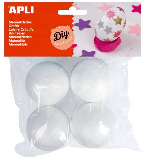 Apli Pack de 4 Bolas de Porexpan Diametro 50 mm - Blanco