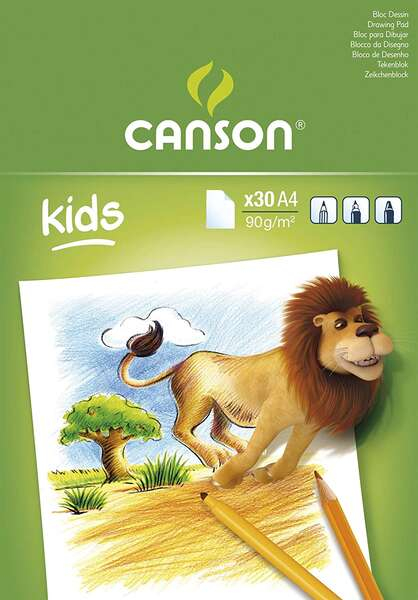 Canson Kids Dibujo Bloc Encolado de 30 Hojas A4 - 21x29.7cm - 90g - Blanco