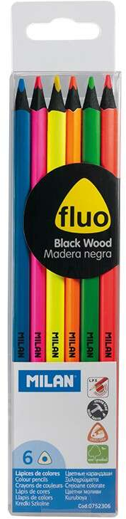 Milan Fluo Pack de 6 Lapices Triangulares de Colores