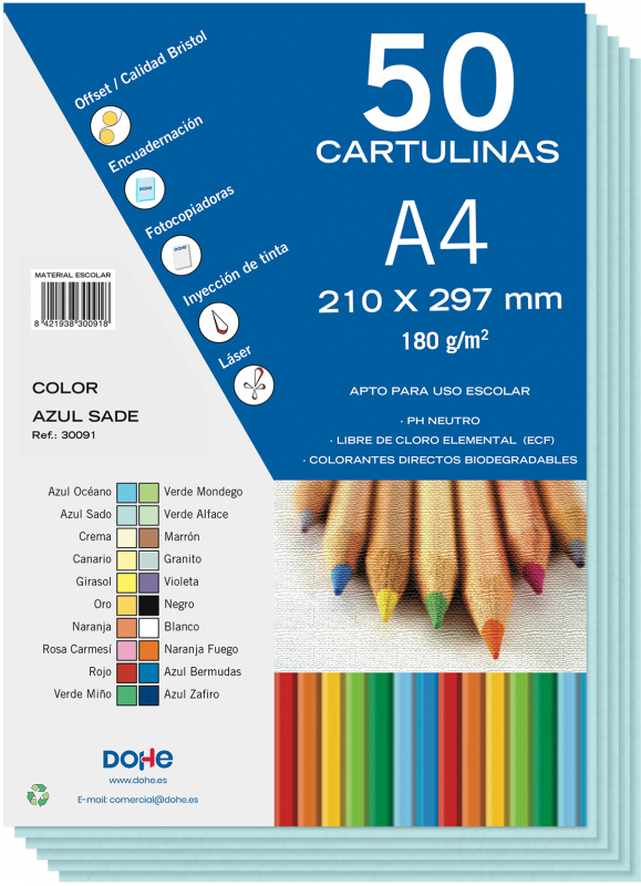 PACK 50 Cartulinas A4  180g - Azul Sado