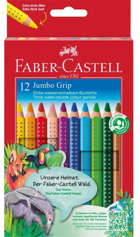 Faber-Castell Jumbo Grip Pack de 12 Lapices de Colores Triangulares con Grip de Agarre