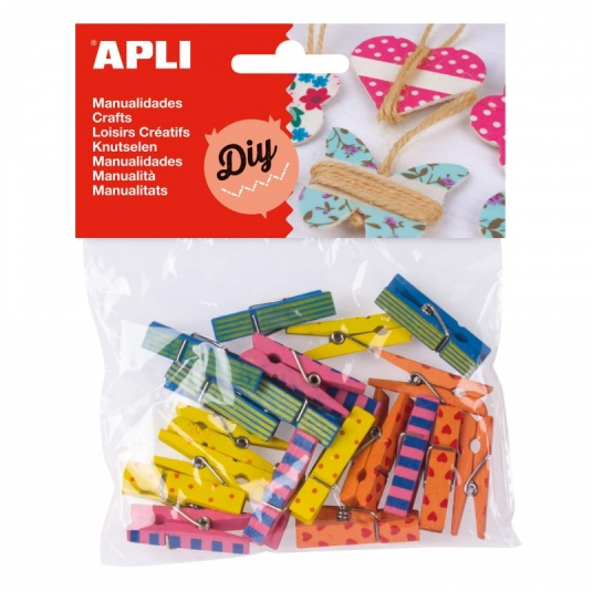 Apli Mini Pinzas de Madera - Estampados Surtidos - Scrapbooking - Colores Surtidos