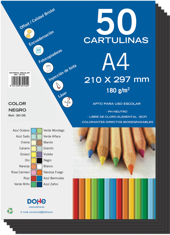 PACK 50 Cartulinas A4  180g - Negro