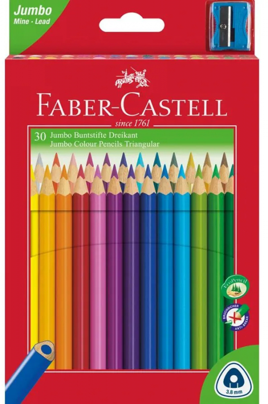 Faber-Castell Jumbo Junior Pack de 30 Lapices de Colores Triangulares + Sacapuntas 