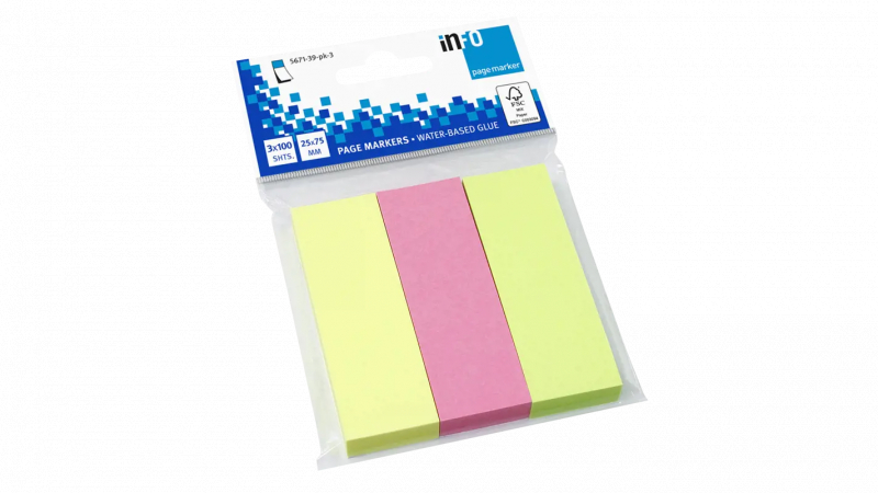 Pack de 3 Blocs de 100 Marcadores de Pagina 75 x 25mm