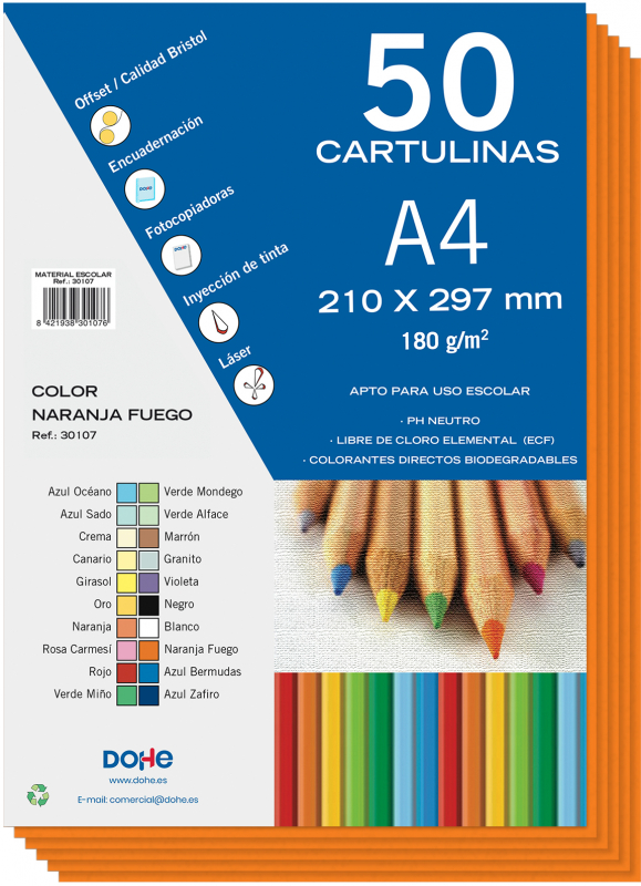 PACK 50 Cartulinas A4  180g - Naranja fuego