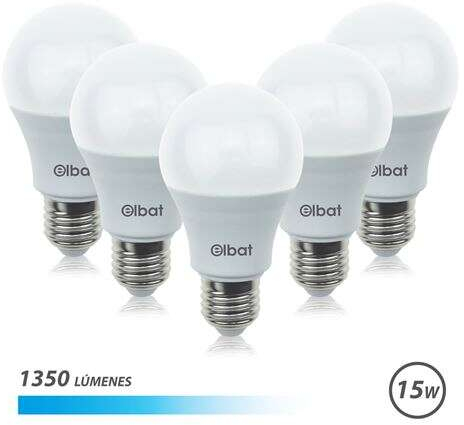 Elbat Pack de 5 Bombillas E27 LED A60 15W de 1350lm - 6500K Luz Fria