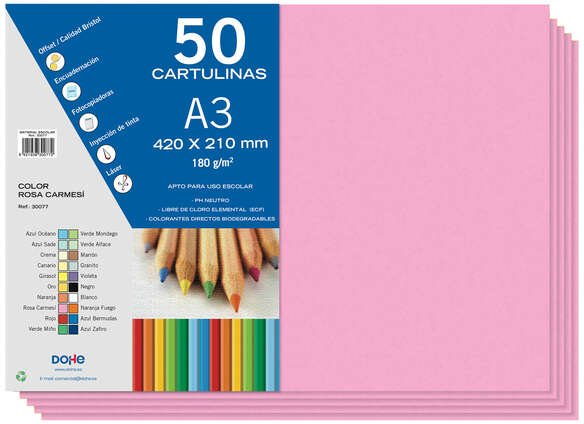 PACK 50 Cartulinas A3 180 g/m2. Rosa