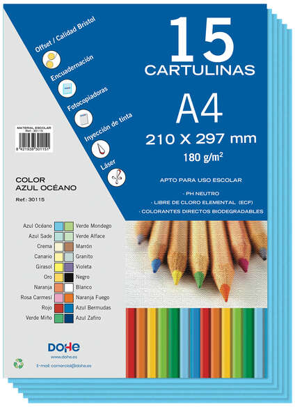 PACK 15 Cartulinas A4 - Gramaje de 180g - Azul
