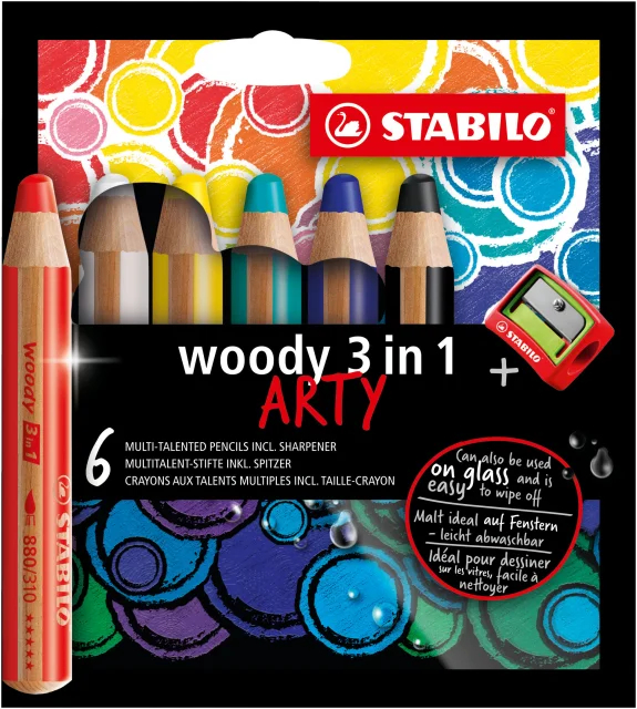 Stabilo Woody 3 en 1 Arty - PACK 6 Lapices de Colores + Sacapuntas
