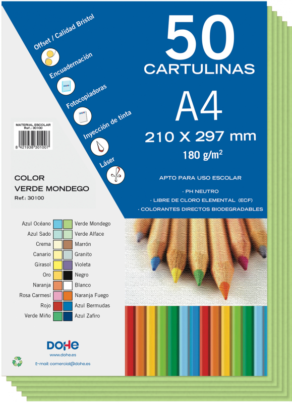 PACK 50 Cartulinas A4  180g - Verde Mondego
