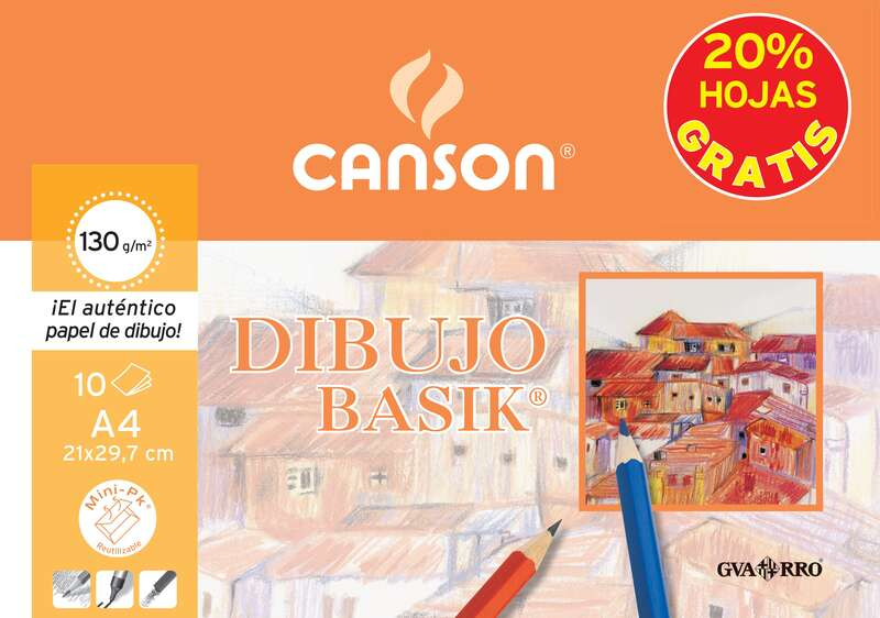 Canson Minipack de 10 Hojas A4 de Dibujo Basik Liso 21x29.7 130g - 20% Hojas Gratis - Blanco