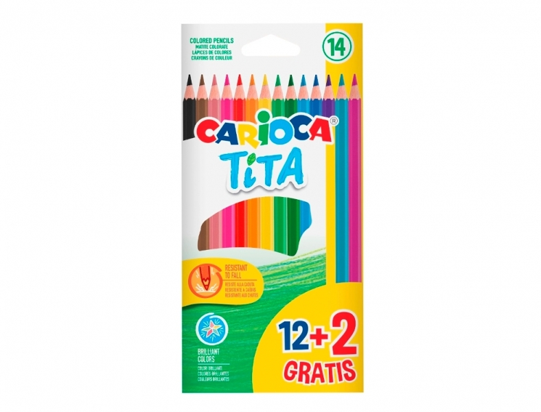 Carioca Tita Pack de 12 + 2 Lapices de Colores - Minas Resistentes