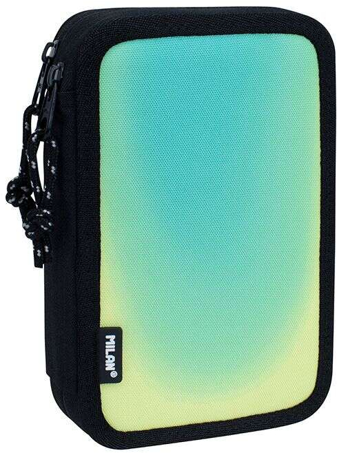 Milan Sunset Plumier de 2 Pisos con 2 Gomas de Borrar, Sacapuntas, Lapiz, Boligrafo Compact, Regla, 12 Lapices de Colores y mas