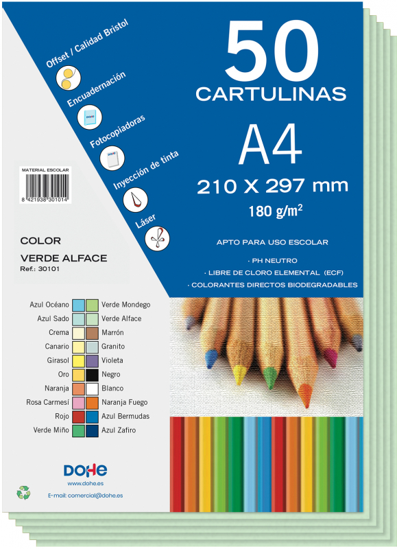 PACK 50 Cartulinas A4 180g - Verde Alface