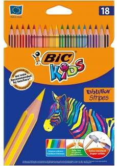 Bic Kids Evolution Stripes - Caja de 18 Lapices de Colores surtidos