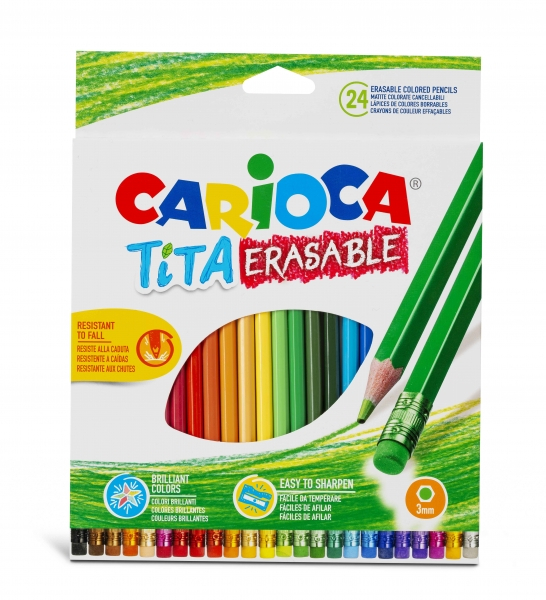 Carioca Tita Pack de 24 Lapices Borrables de Resina - Hexagonales