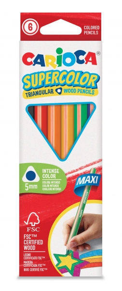 Carioca Supercolor Pack de 6 Lapices de Madera - Cuerpo Triangular Maxi