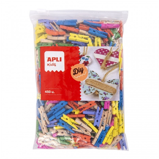 Apli Pack de 450 Mini Pinzas de Madera - Colores Surtidos