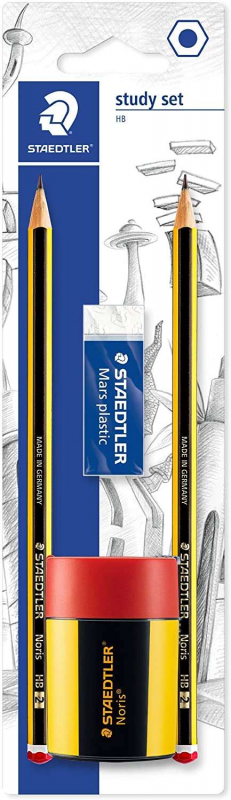 PACK 2 Lapices Staedtler Noris 120 HB (estandar) + Sacapuntas con Deposito + Goma Mars Plastic