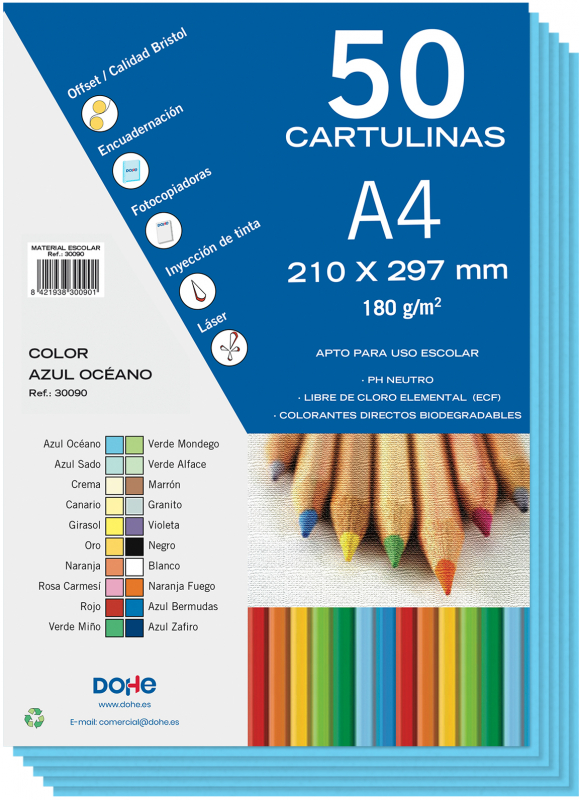 PACK 50 Cartulinas A4 180 g/m² - Azul Oceano