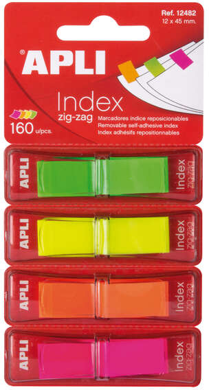 Apli Indices Adhesivos Film Zigzag 45x12mm 4 Dispensadores de 40 Indices
